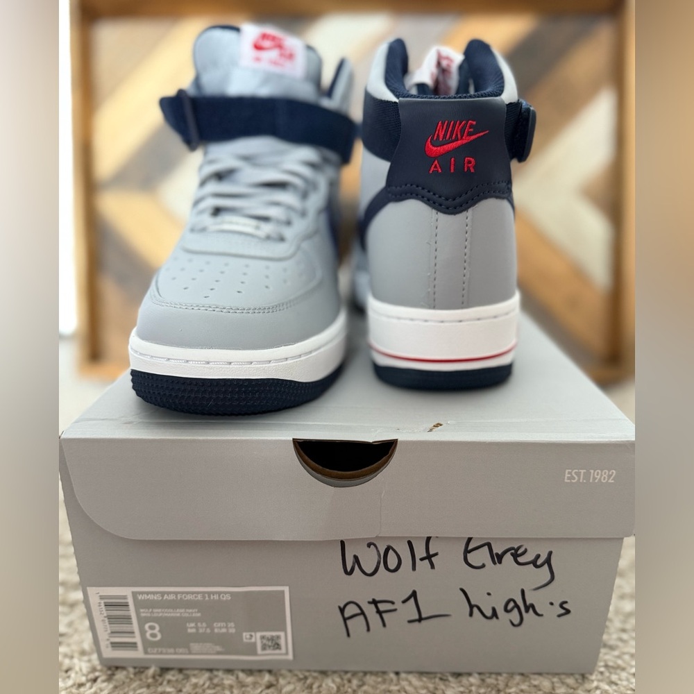 NIKE Air Force 1 “NEW ENGLAND" Women’s shoes-Wolf Grey & College Navy - Picture 6 of 7